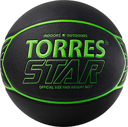 Мяч баск. TORRES Star, B323127, р.7, 7 панел.,ПУ-композит, нейлон. корд, бут.кам., черно-зеленый