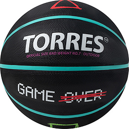 Мяч баск. TORRES Game Over B023117, р.7, резина, нейлон. корд, бут. кам., черный